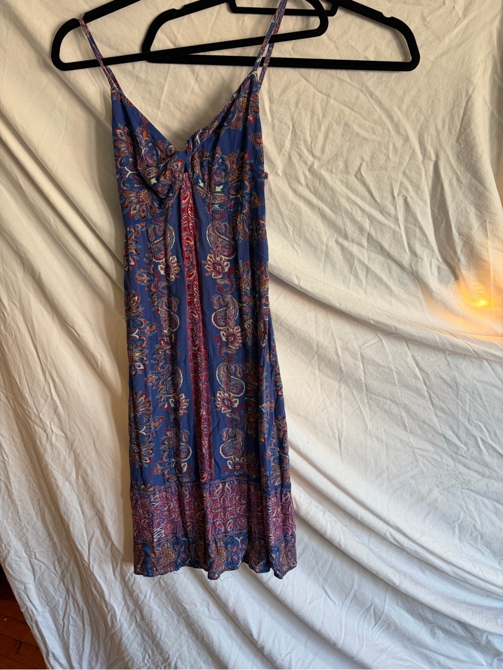 Angie Blue Paisley Slip Dress with Red Accents